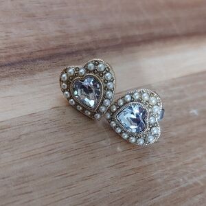 Vintage Elegant Heart-Shaped Pearl and Crystal Earrings